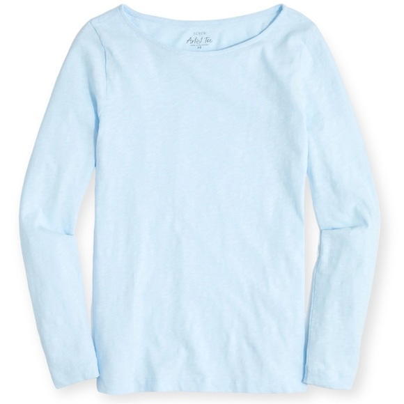 J. CREW Artist Tee Long Sleeve Wide Crew Neck Blue Breeze T-Shirt NWT - Picture 9 of 9